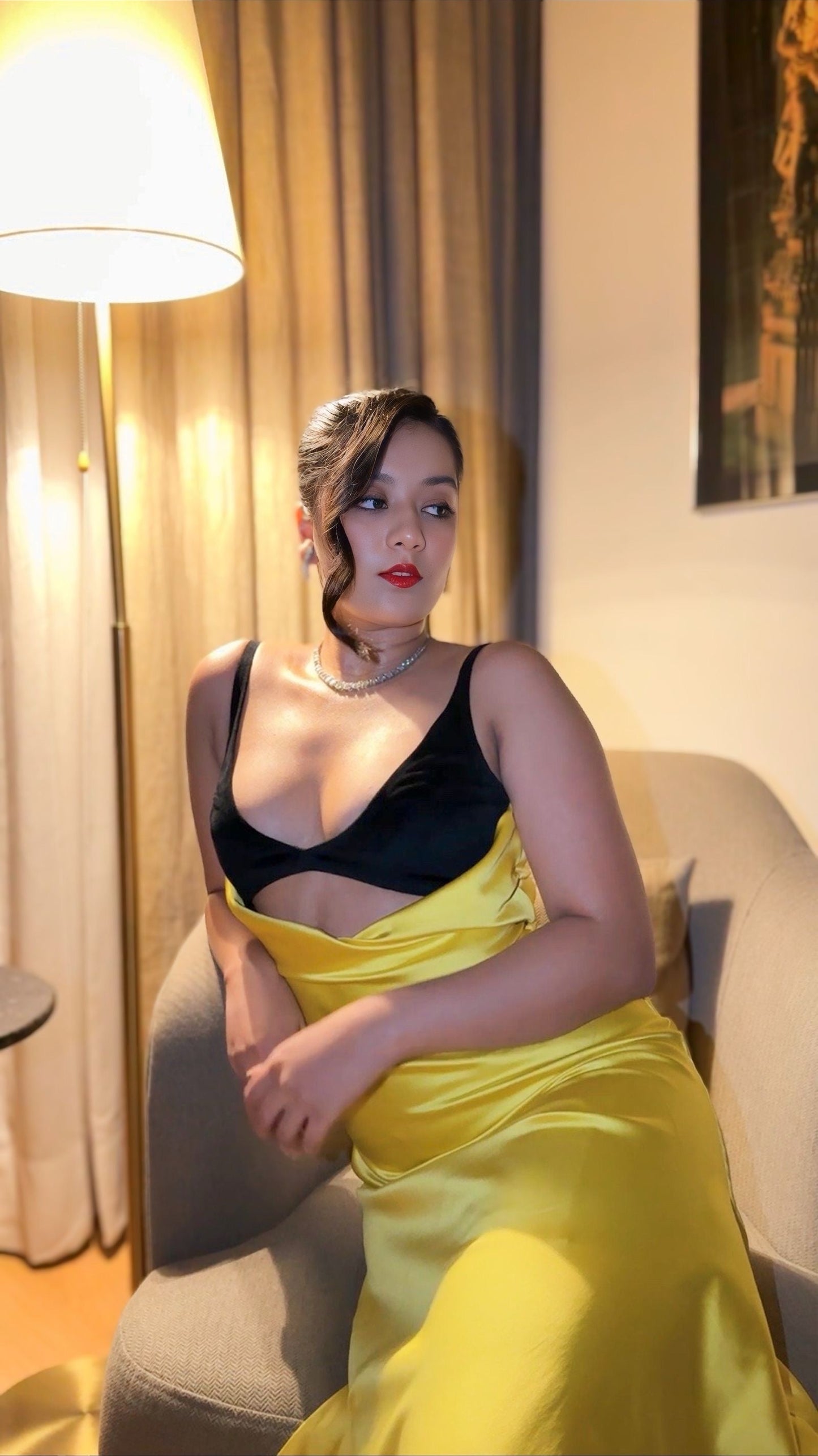 Satin Column Evening Dress in Butter Yellow