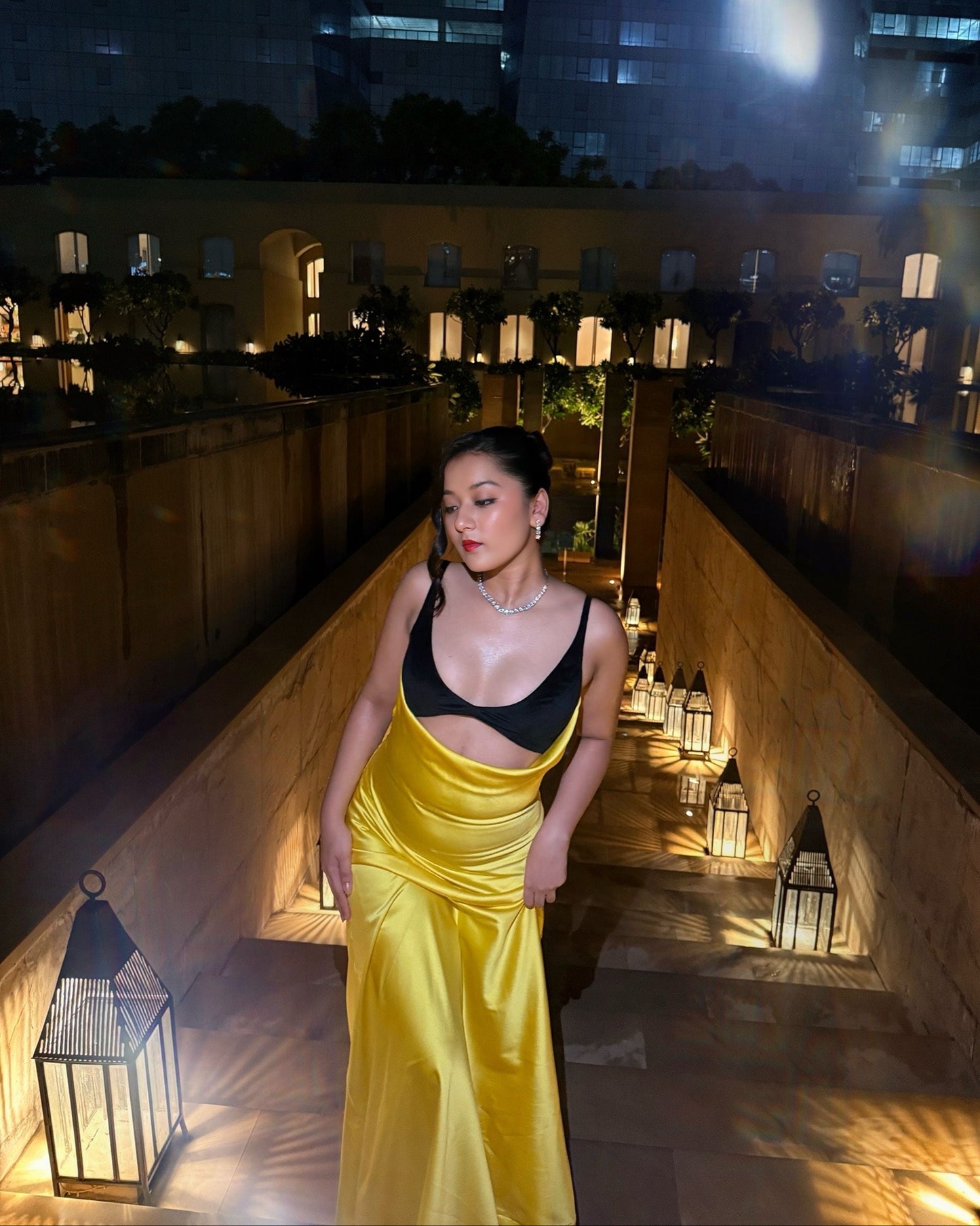 Satin Column Evening Dress in Butter Yellow