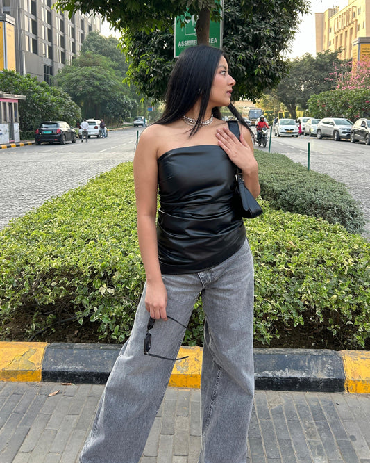 DESIREE Asymetrical leather top