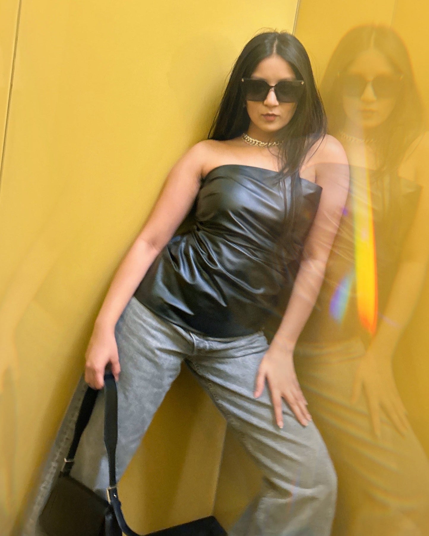 DESIREE Asymetrical leather top