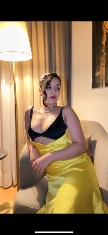 Satin Column Evening Dress in Butter Yellow